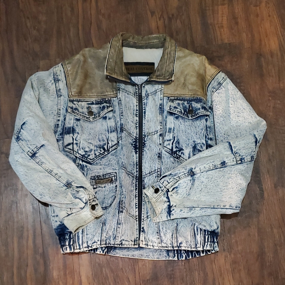 Dual Control High Casual Men's Distressed Denim and Tan Bomber Jacket